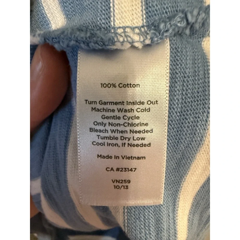 Talbots Dress Size L Petite Large Blue White Striped 3/4 Sleeve 100% Cotton
